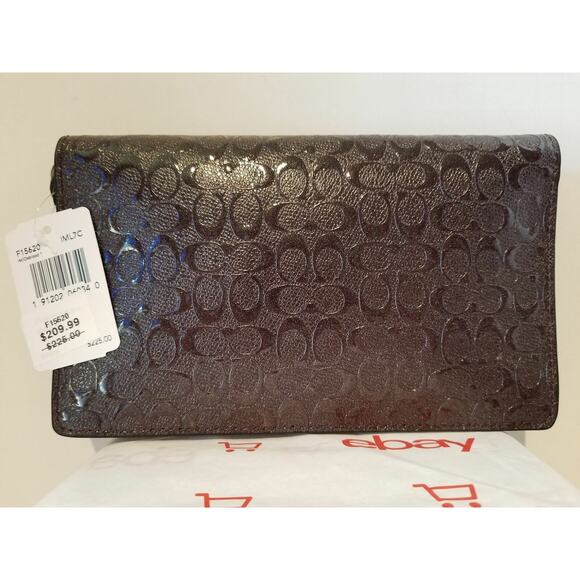 Coach F15620 Signature Debossed Patent Leather Foldover Clutch Crossbody - IM/Ox - Picture 2 of 4